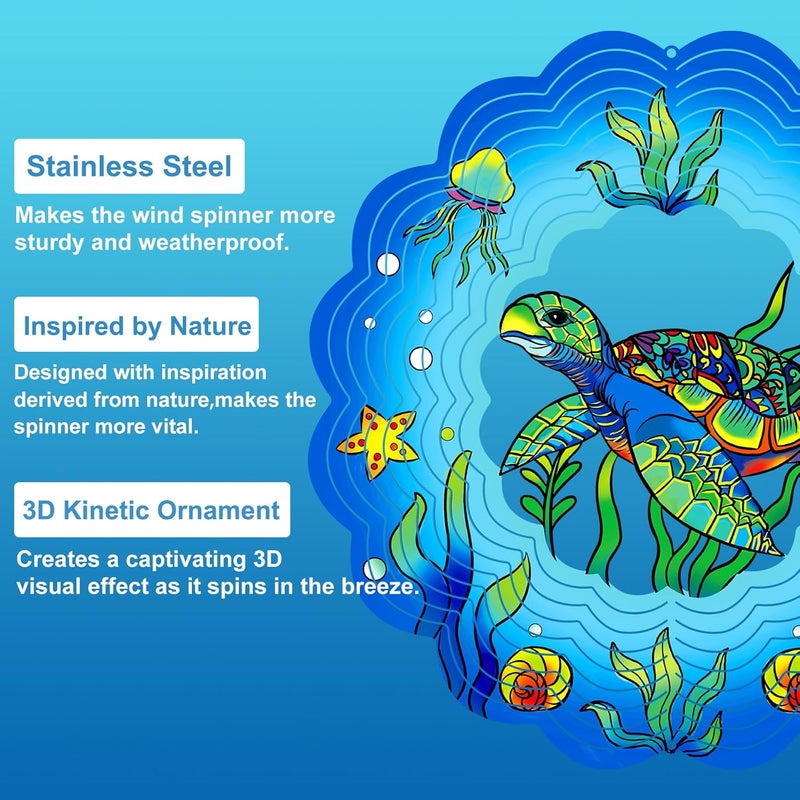 GOTOME Sea Turtle Wind Spinners Outdoor, Sea Turtle Gifts for Women Mom Grandma Men,12inch 3D Hanging Metal Wind Sculpture for Outside Decor, Birthday for Garden Ornament Decoration - Image 3